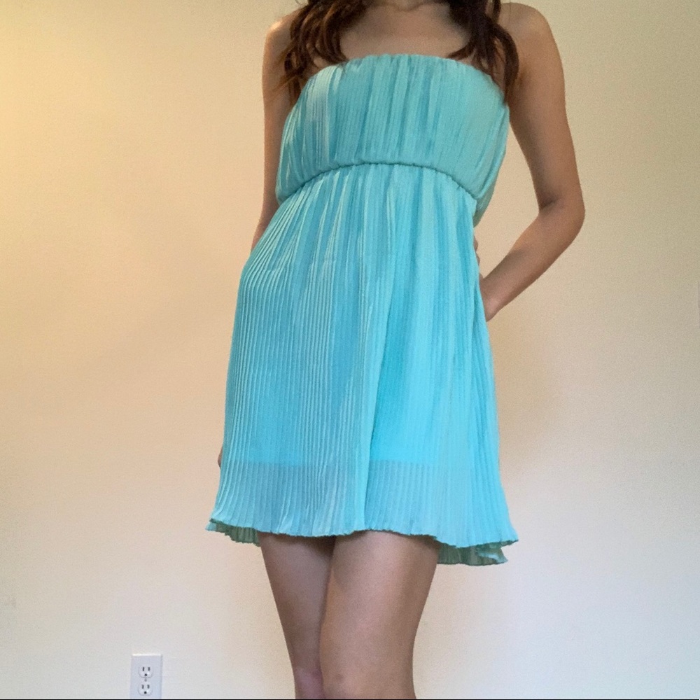 Teal aqua strapless dress